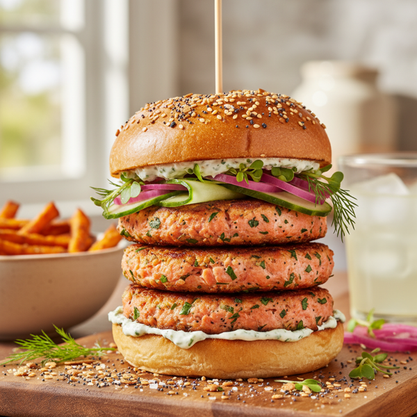 Savory Everything Salmon Burgers recipe