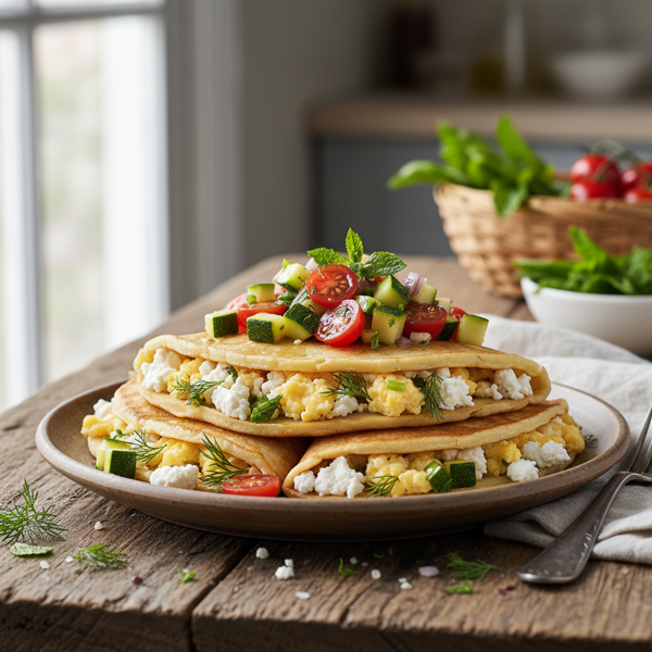 Savory Feta Egg Crepes with Zucchini Salsa recipe