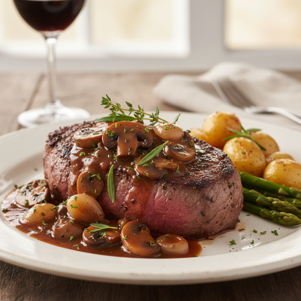Savory Filet Mignon Chasseur with Mushroom Sauce recipe