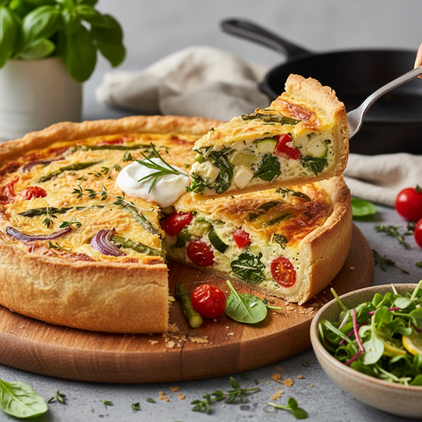 Savory Garden Vegetable Quiche with Creamy Cheese Crust recipe