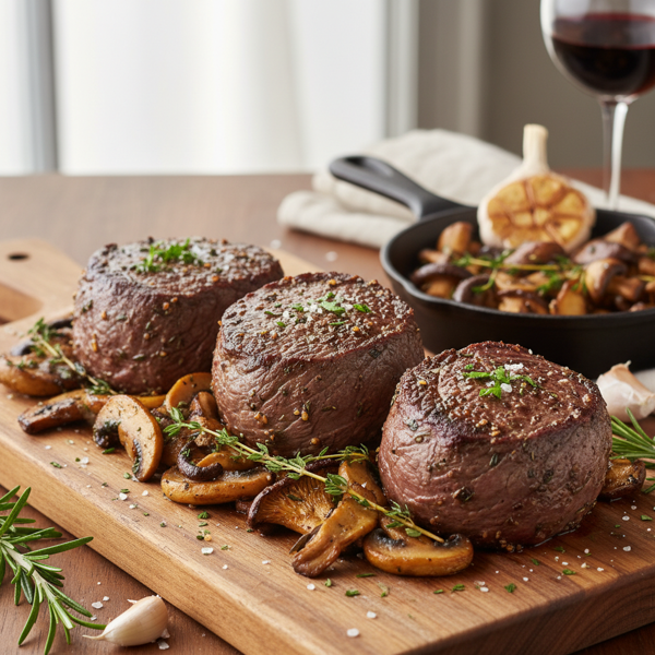 Savory Garlic-Seasoned Tenderloin Steaks with Sautéed Mushrooms recipe