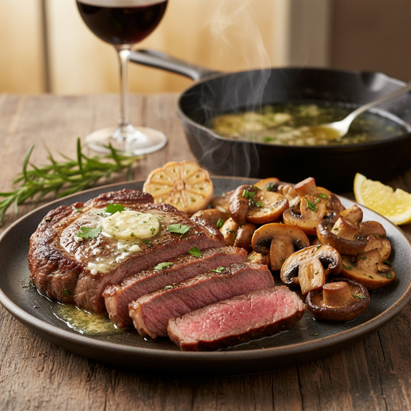 Savory Garlic Butter Steak with Sautéed Mushrooms recipe