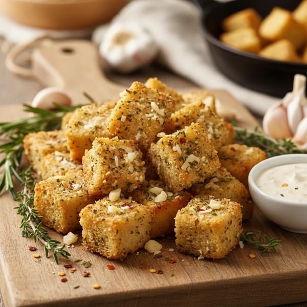Savory Garlic Herb Cheese Croutons recipe
