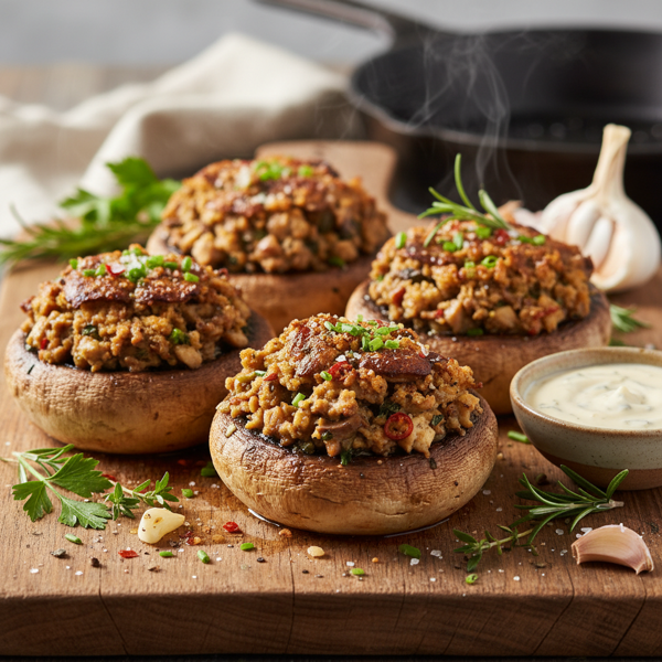 Savory Garlic Herb Stuffed Mushrooms recipe