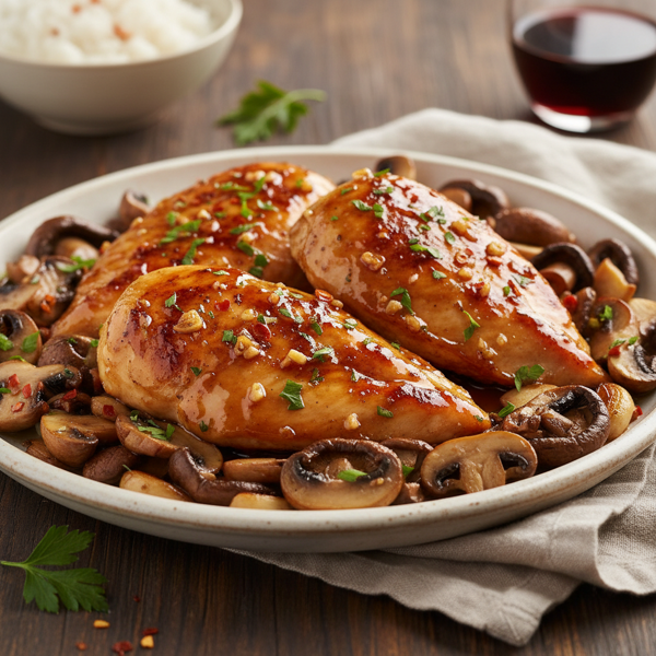 Savory Garlic Honey Chicken with Sautéed Mushrooms recipe