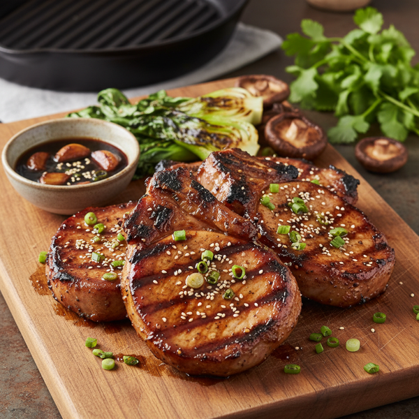 Savory Garlic Soy Marinated Grilled Pork Chops recipe
