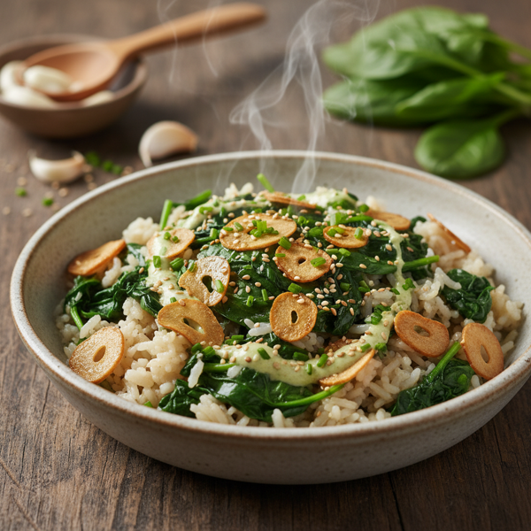 Savory Garlic Spinach Rice Delight recipe