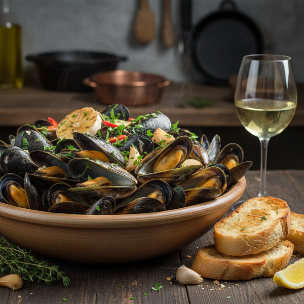 Savory Garlic White Wine Mussels recipe