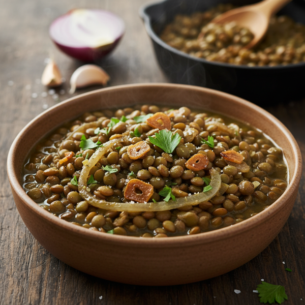 Savory Garlic & Onion Green Lentils recipe