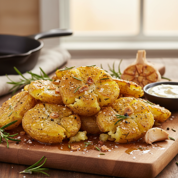 Savory Garlic and Rosemary Smashed Potatoes recipe