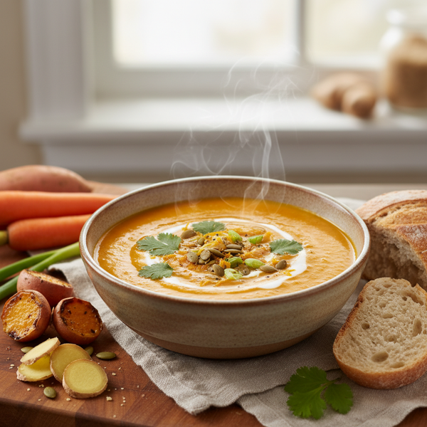 Savory Ginger-Infused Carrot and Sweet Potato Soup recipe
