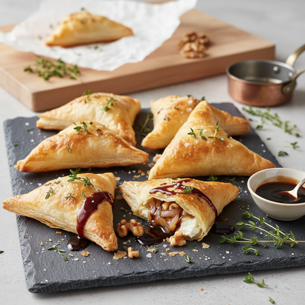 Savory Goat Cheese Phyllo Pockets with Caramelized Onion and Balsamic Reduction recipe