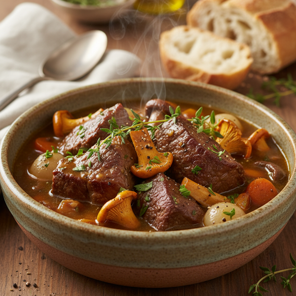 Savory Golden Mushroom Beef Stew recipe