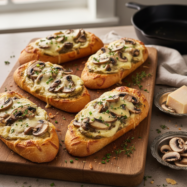 Savory Gouda & Mushroom French Bread Pizzas recipe