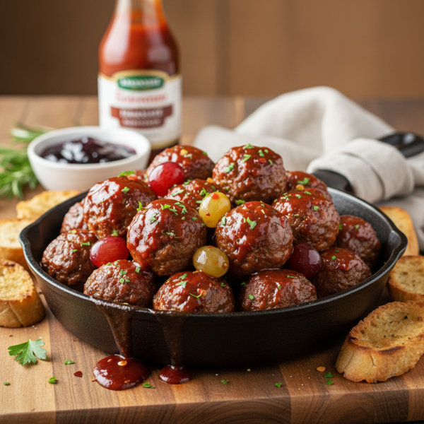 Savory Grape Jelly BBQ Meatballs recipe