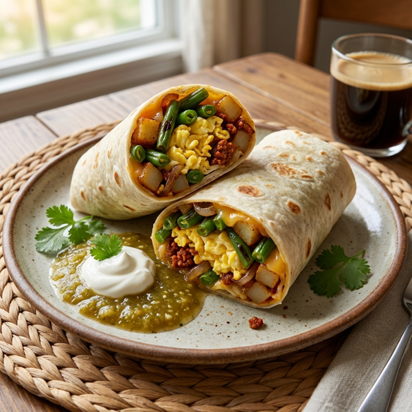 Savory Green Bean Breakfast Burritos recipe