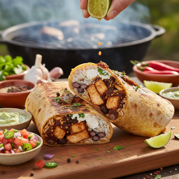 Savory Grilled Adobo Chicken Burrito recipe