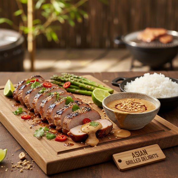 Savory Grilled Asian Pork Tenderloin with Creamy Peanut Sauce recipe