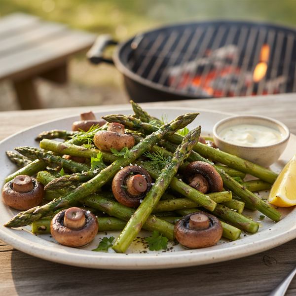 Savory Grilled Asparagus and Cremini Mushrooms recipe