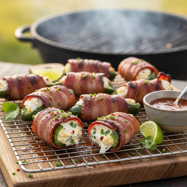 Savory Grilled Bacon-Wrapped Jalapeño Poppers recipe