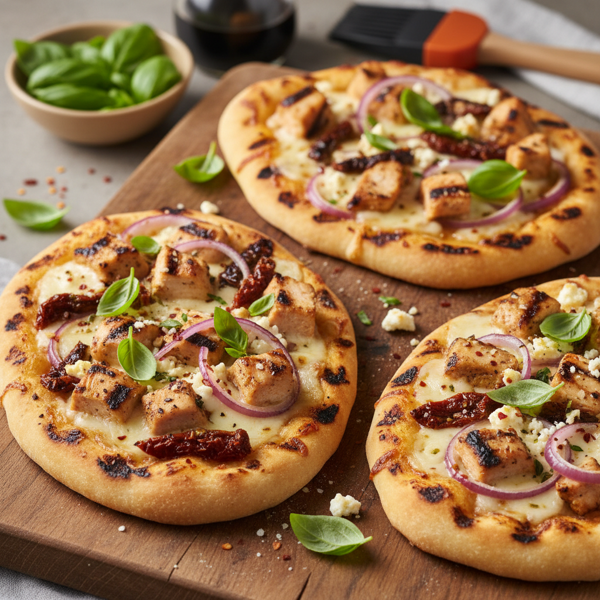 Savory Grilled Chicken Flatbread Pizzas with Fresh Basil recipe