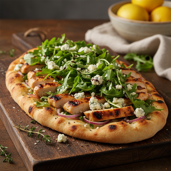 Savory Grilled Chicken & Arugula Blue Cheese Flatbread recipe
