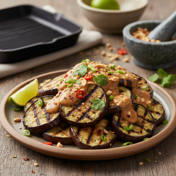 Savory Grilled Eggplant with Zesty Peanut Sauce recipe