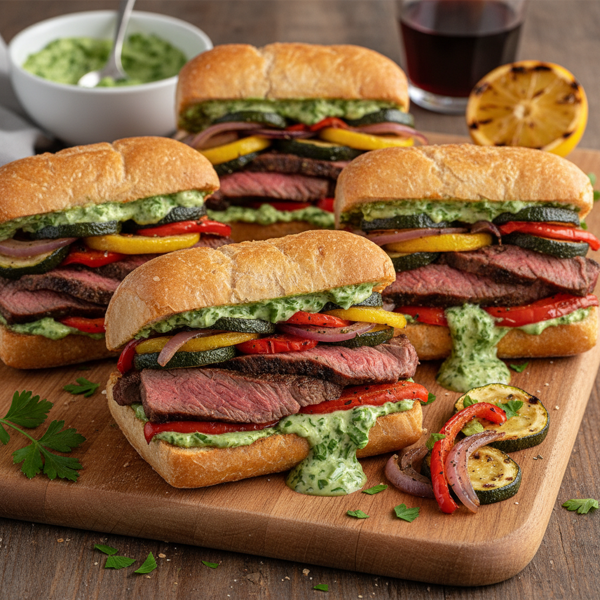 Savory Grilled Flank Steak and Colorful Veggie Sandwiches recipe