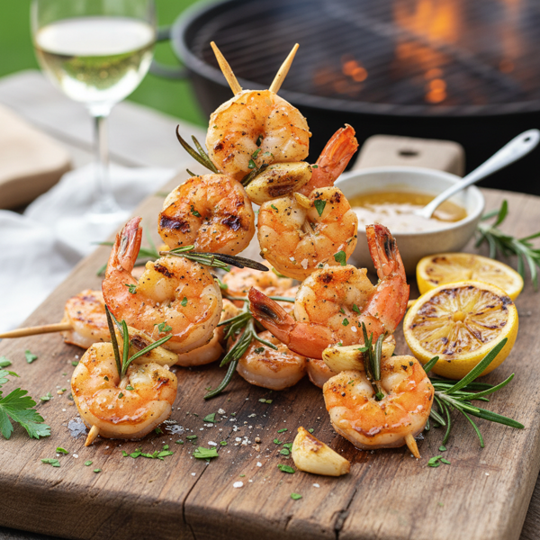 Savory Grilled Garlic Rosemary Shrimp Skewers recipe