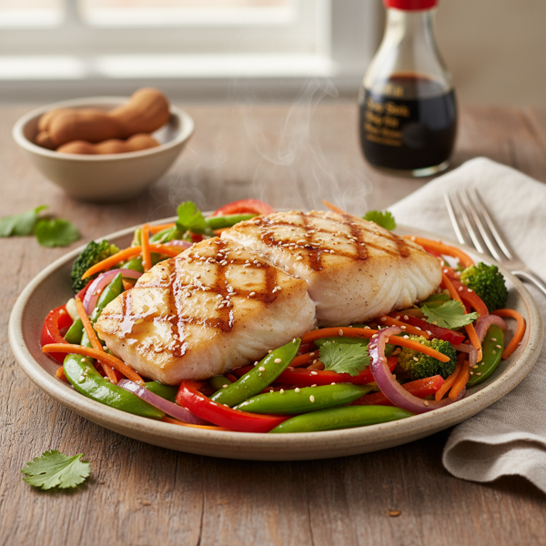 Savory Grilled Halibut with Tamarind-Infused Stir-Fried Vegetables recipe