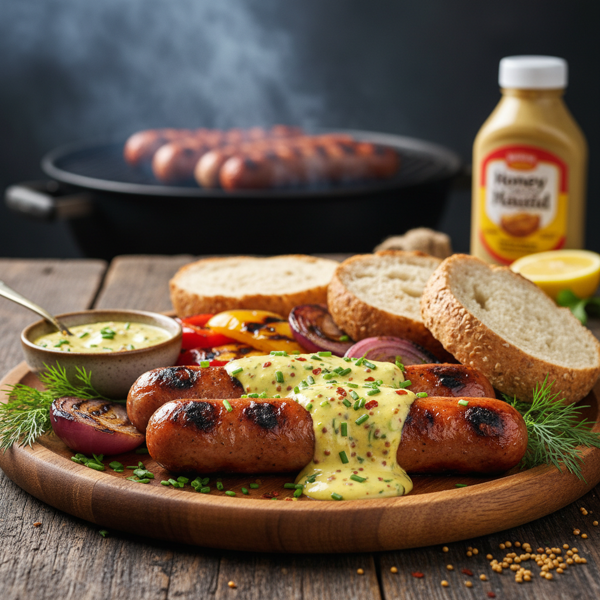 Savory Grilled Honey Mustard Brats with Zesty Sauce recipe