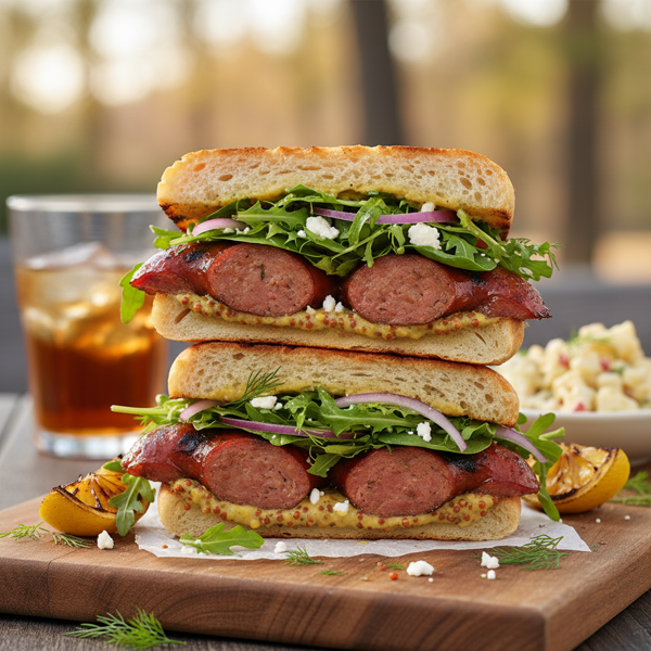 Savory Grilled Kielbasa Sandwich with Zesty Greens recipe
