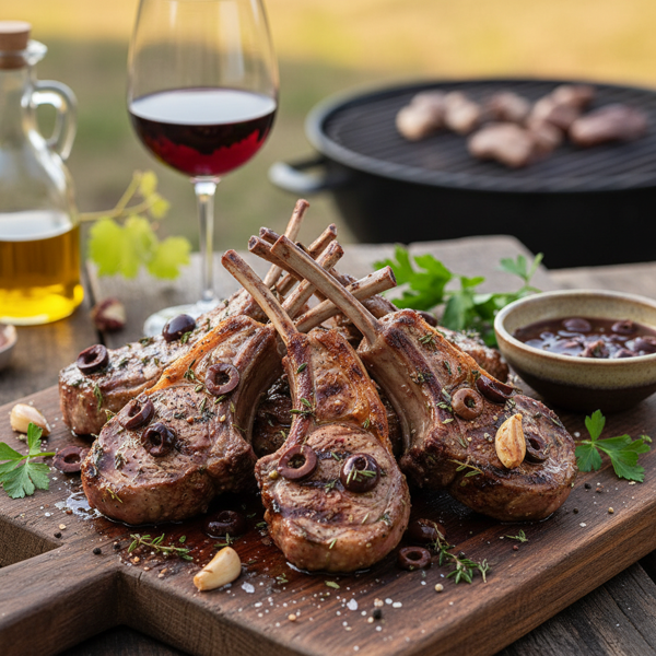 Savory Grilled Lamb Chops with Red Wine Olive Marinade recipe