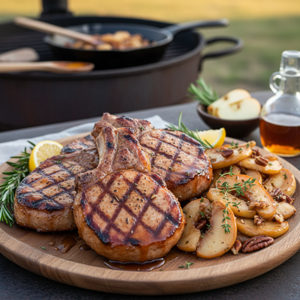 Savory Grilled Pork Chops with Maple-Glazed Apples recipe