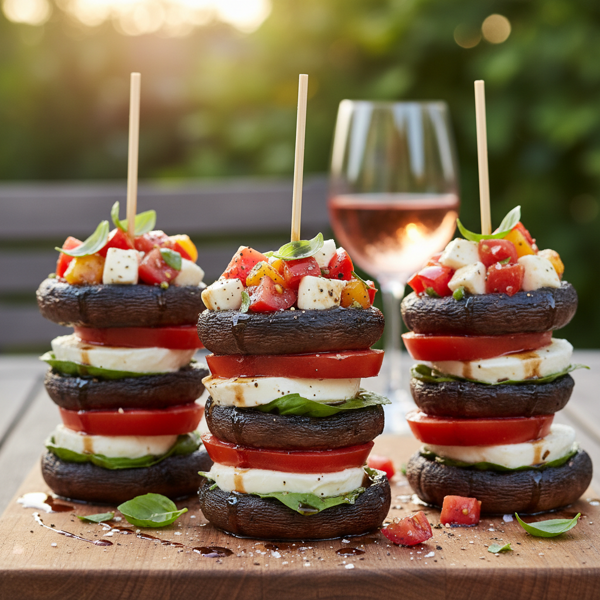 Savory Grilled Portobello Mushroom Stacks with Tomato-Mozzarella Salad recipe