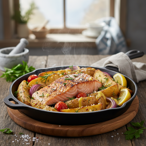 Savory Grilled Potato and Salmon Bake recipe