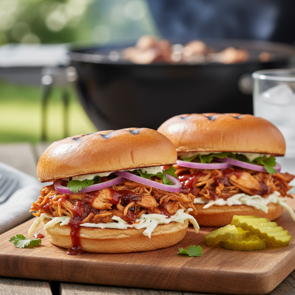 Savory Grilled Pulled Chicken Sandwiches recipe