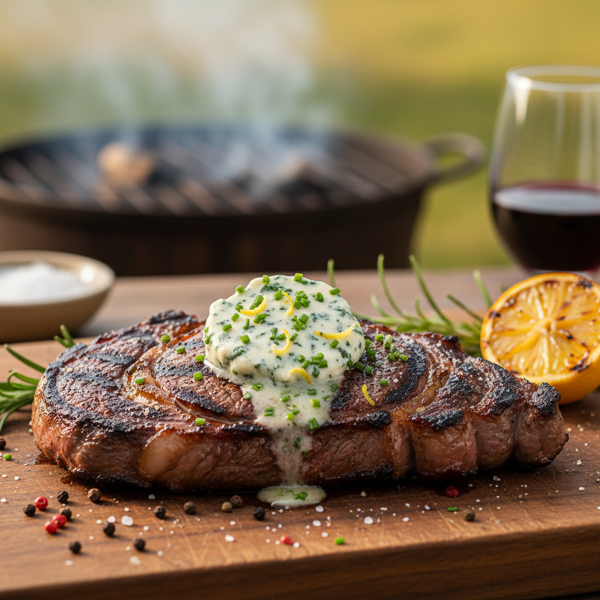 Savory Grilled Rib Eye with Zesty Blue Cheese Butter recipe