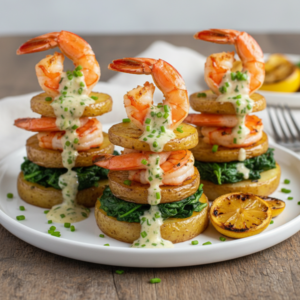 Savory Grilled Shrimp & Spinach Potato Stacks recipe