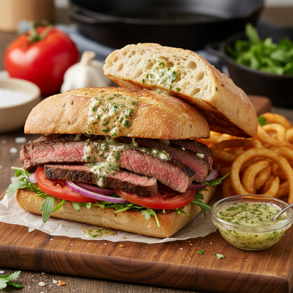 Savory Grilled Steak Sandwich with Herb Garlic Butter recipe