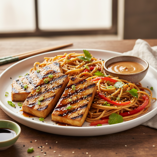 Savory Grilled Tofu with Sesame Noodles recipe