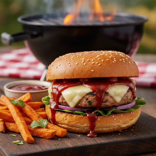 Savory Grilled Turkey Burgers with BBQ and Cheese recipe