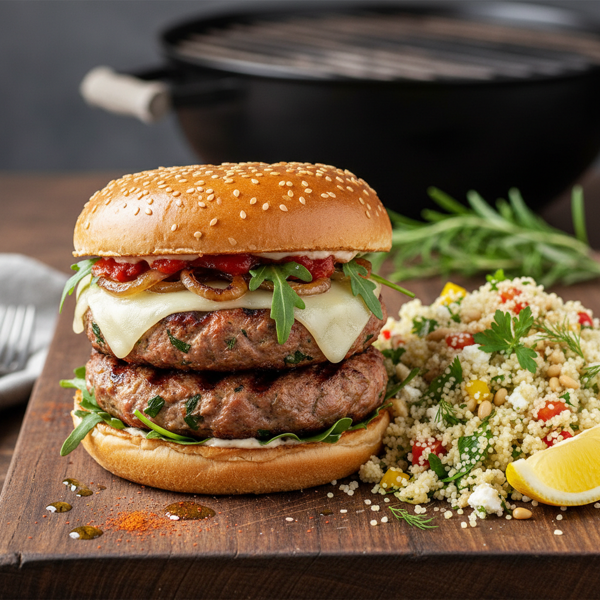 Savory Grilled Turkey Burgers with Herbed Couscous recipe