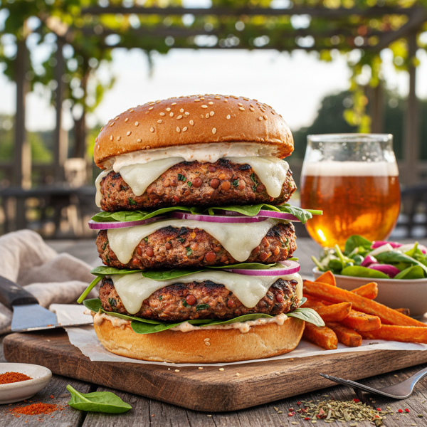 Savory Grilled Turkey & Lentil Burgers recipe