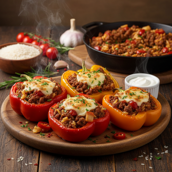 Savory Ground Beef-Stuffed Bell Peppers recipe