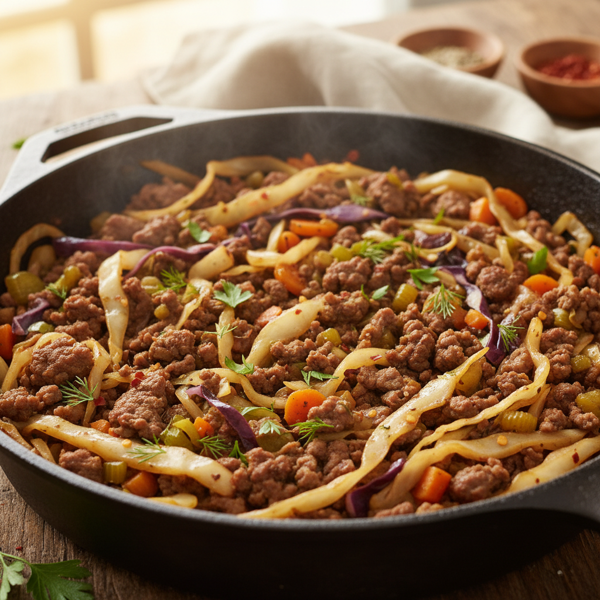 Savory Ground Beef and Cabbage Skillet recipe