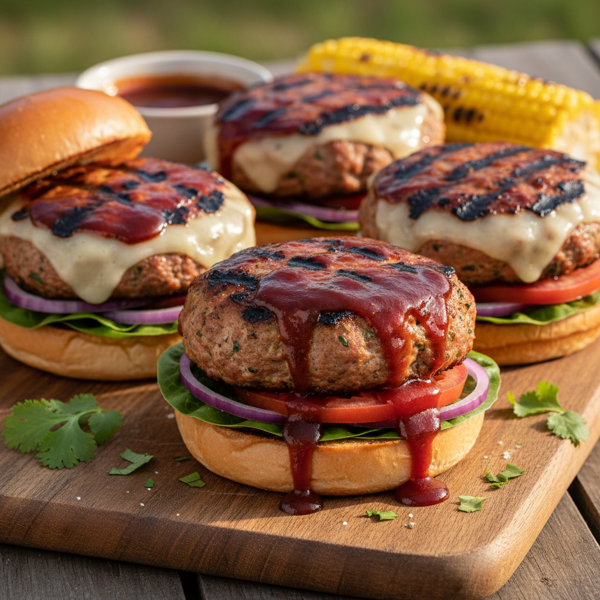 Savory Ground Chicken Burgers with Barbecue Glaze recipe