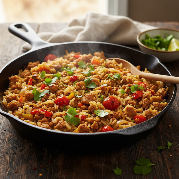Savory Ground Turkey Rice Skillet recipe