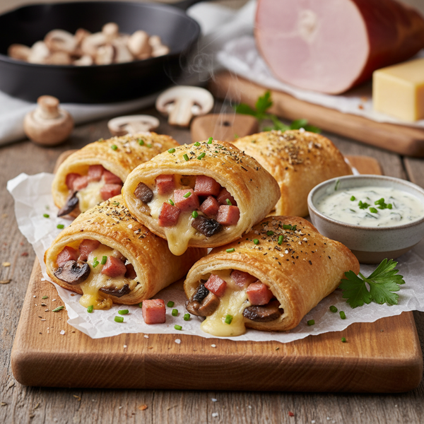 Savory Ham, Cheese, and Mushroom Puff Pastry Pockets recipe