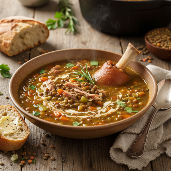 Savory Ham Hock & Lentil Soup recipe